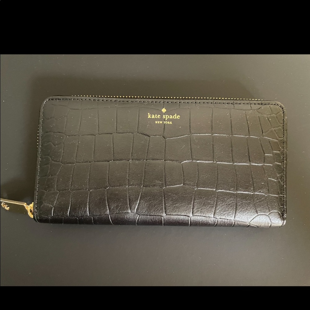 Kate Spade Black Leather Croc Wallet